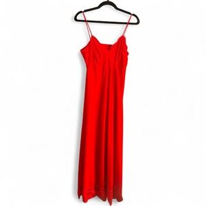 Vintage 60s Slip Dress Women's Size Medium‎ Nancy King Lingerie Red Lace Maxi